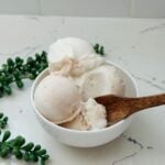 Bowl of creamy lychee ice cream made with Ninja Creami.