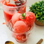 Scoops of watermelon sorbet ready to be enjoyed.