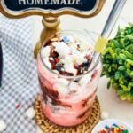 Ice scramble topped with chocolate syrup, mini marshmallows, powdered milk, and colorful sprinkles.