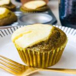 A tempting matcha green tea cupcake, ready to be enjoyed.