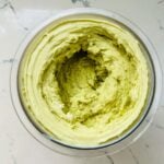 Close-up of Ninja Creami avocado ice cream after spinning.