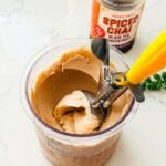 Pint of Spiced chai ice cream ready to be scooped.
