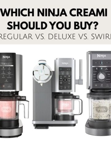 Side-by-side comparison of the Ninja Creami Regular, Deluxe, and Swirl models.