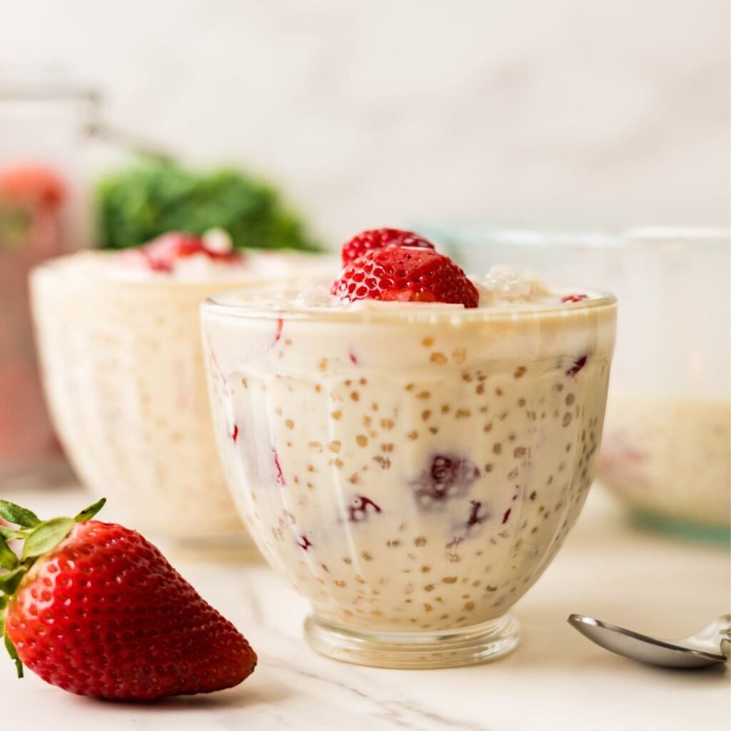 Strawberry Sago Dessert in w mini bowl.