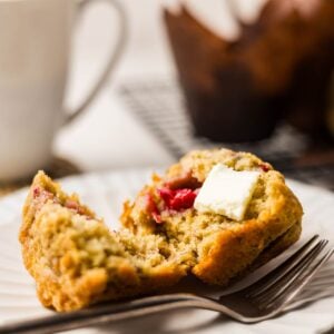 Freshly baked raspberry banana muffins ready to be enjoyed.