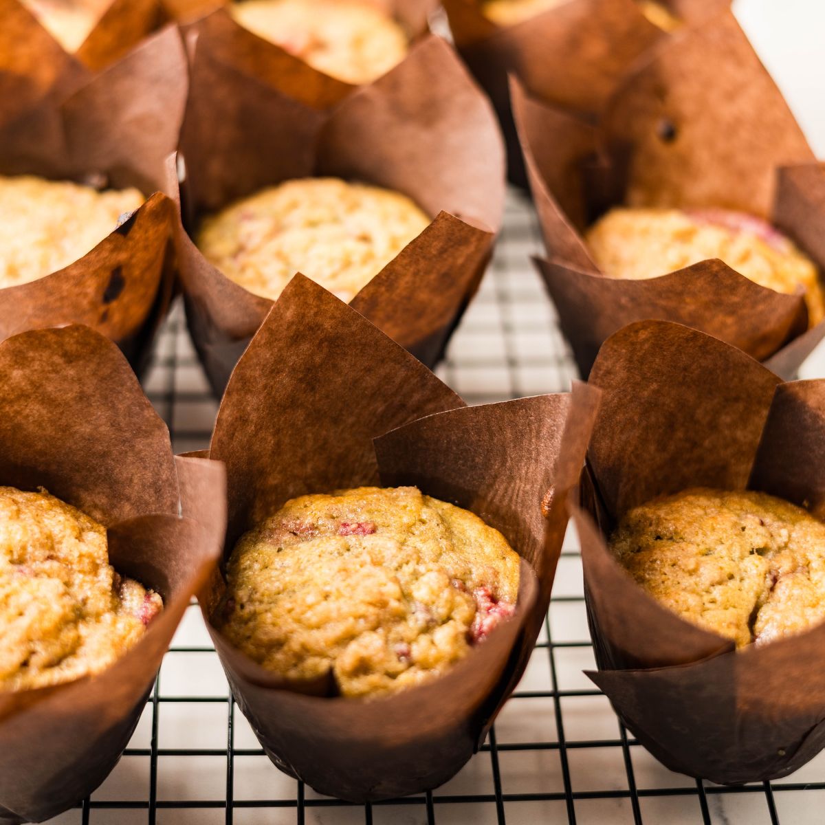 Raspberry banana muffins ready to be enjoyed.