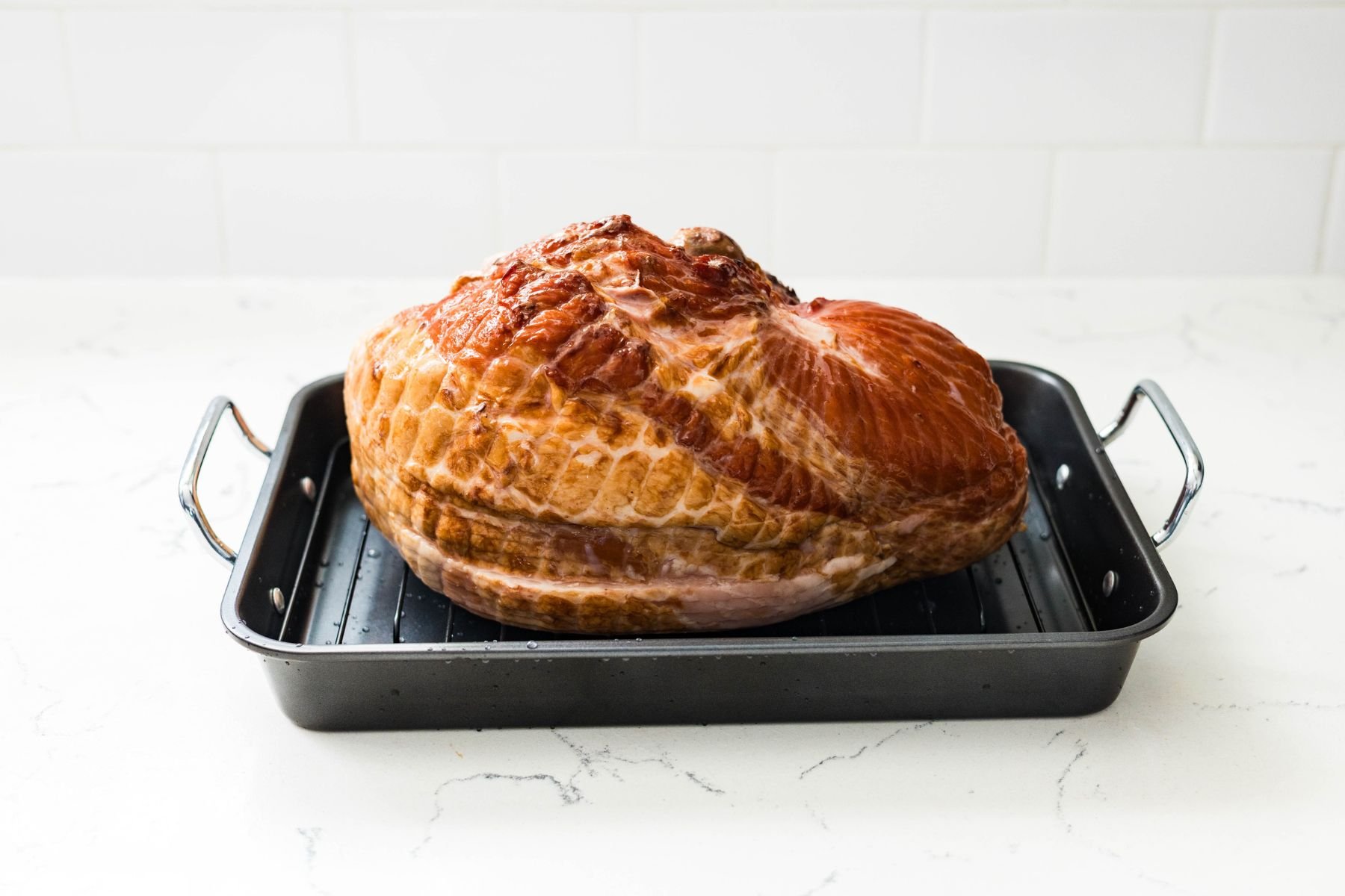 Holiday spiral ham ready for glazing.