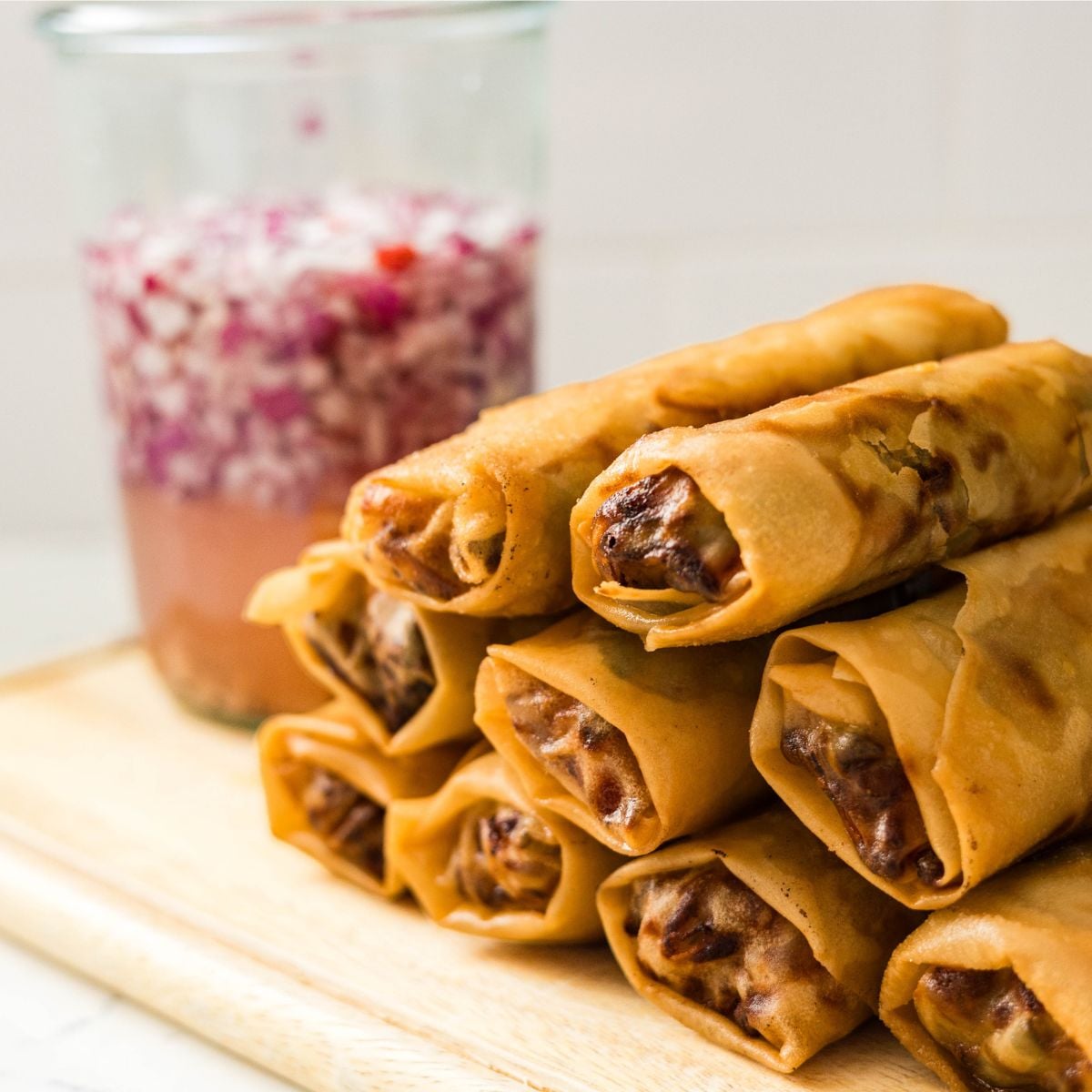 Crispy homemade lumpiang gulay filled with pork and vegetables
