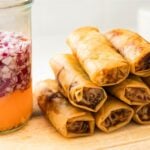 Crispy lumpiang gulay served with Filipino sawsawan dipping sauce