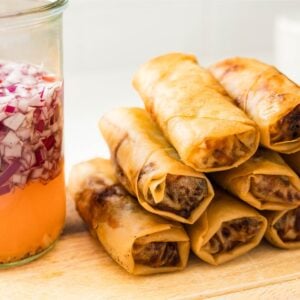 Crispy lumpiang gulay served with Filipino sawsawan dipping sauce