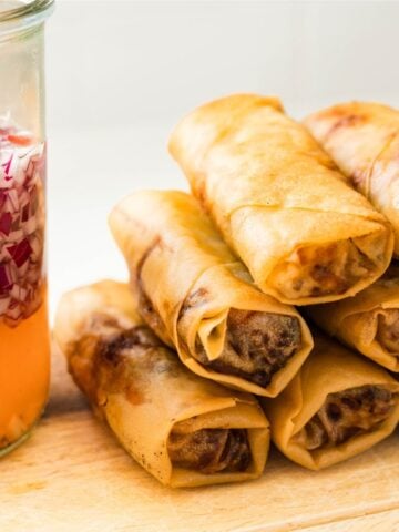 Crispy lumpiang gulay served with Filipino sawsawan dipping sauce