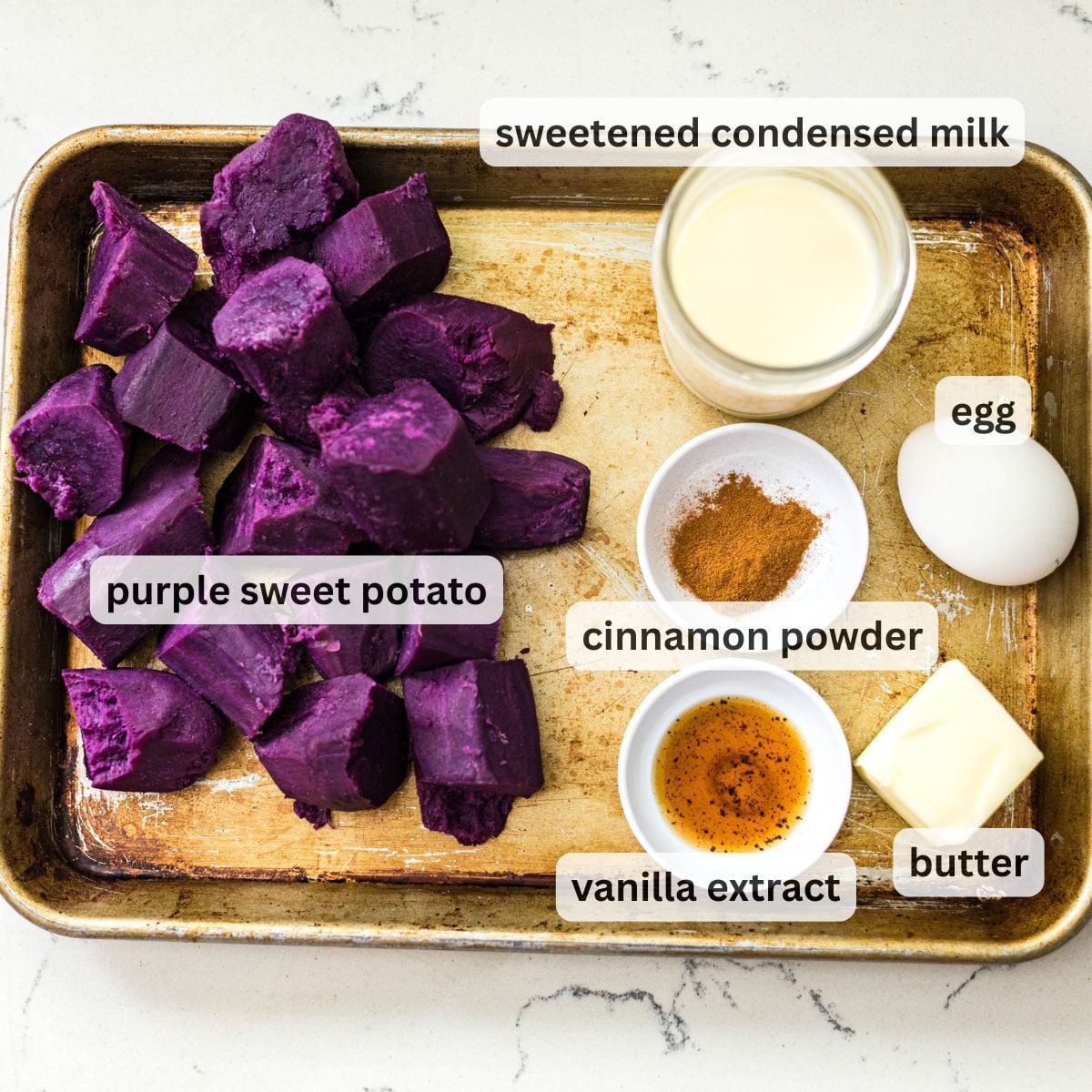 Ingredients for purple sweet potato casserole