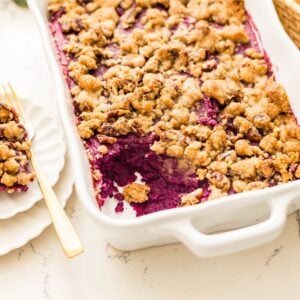 Purple sweet potato casserole recipe with pecan streusel topping